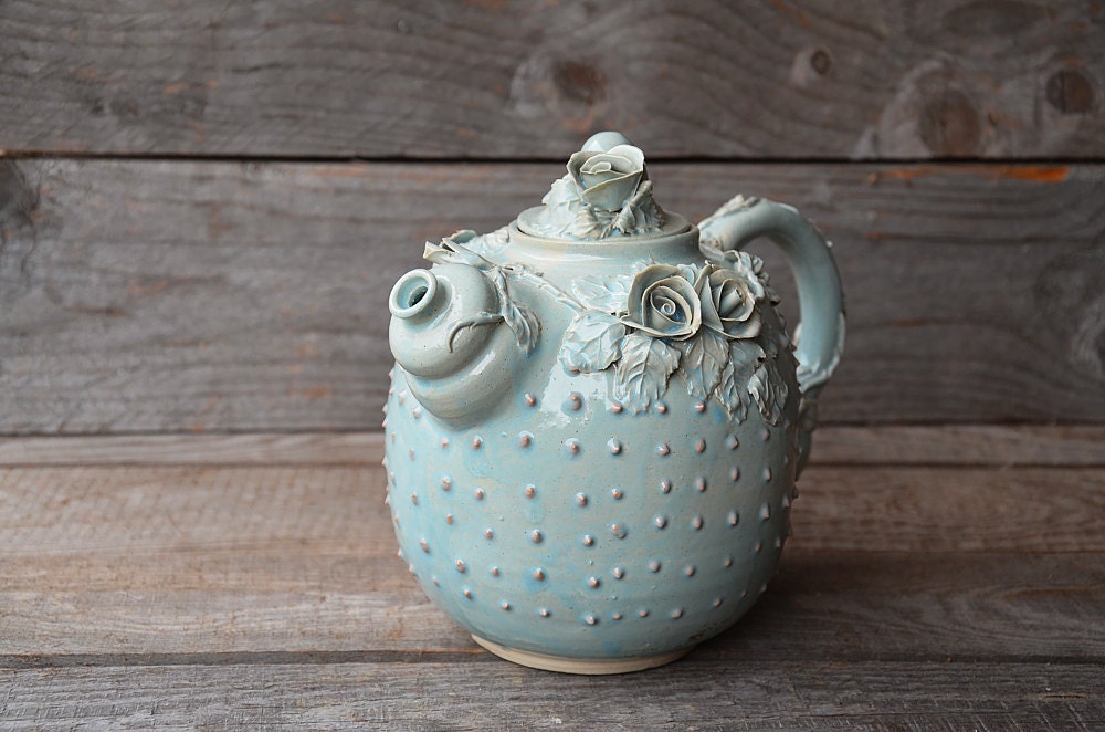 Set da Té Roseto Azzurro Puntinato Completo in gres