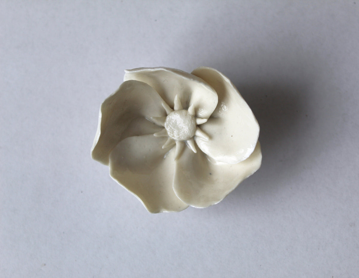 Anemone - Spilla con anemone  in porcellana bianca di Limoges